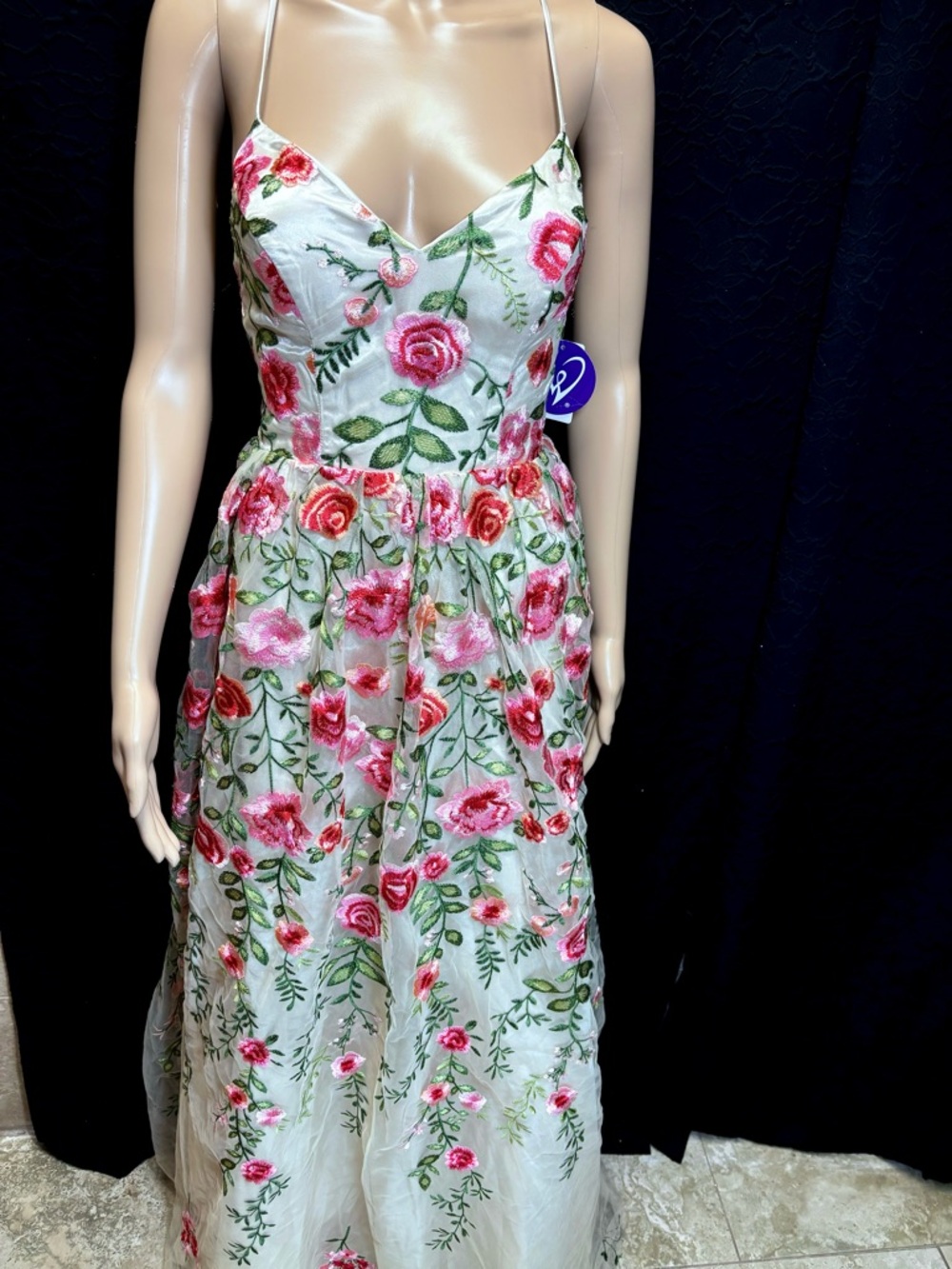 Embroidered Floral Maxi Dress 🌸 | Lace-Up Back / Garden Party